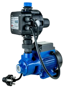 A blue Max Peripheral Booster Pump from the Max Pumps high-quality water pump range, featuring a digital pressure controller and compact motor for domestic water supply.